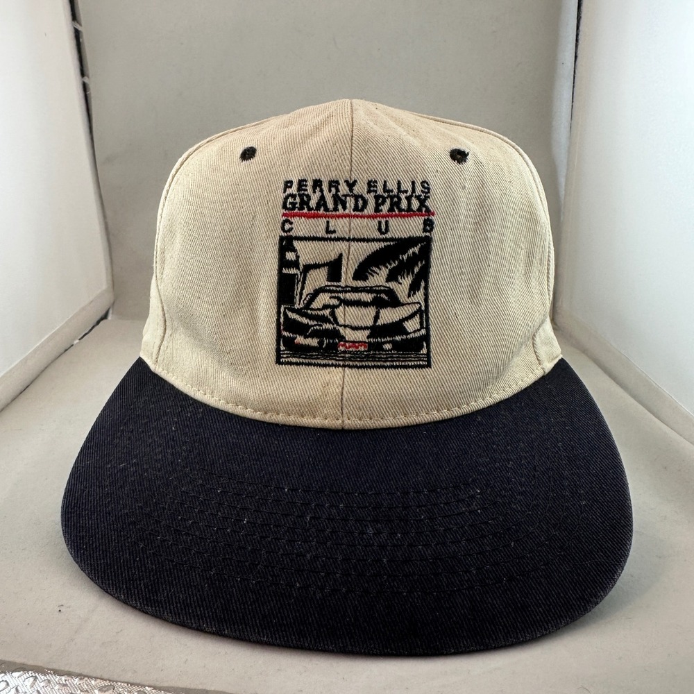 VTG KC Hat Perry Ellis Grand Prix‎ Club 1994 Miami Cap SnapBack Racing Tan Khaki
